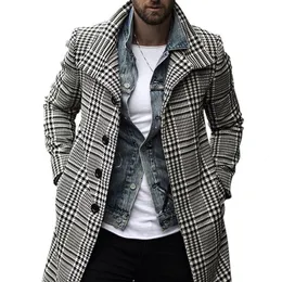 Misto lana da uomo Trench coat scozzese moda uomo Slim Fit Streetwear Soprabito monopetto Outwear Giacca a vento 230321