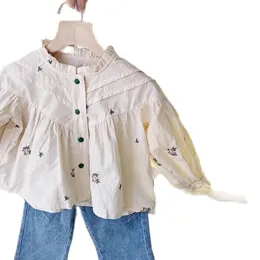 Camisas infantis camisa floral bebê primavera e verão colarinho de colarinho de colarinho estrangeiro estilo de algodão fofo Camisa de manga longa P4592 230321