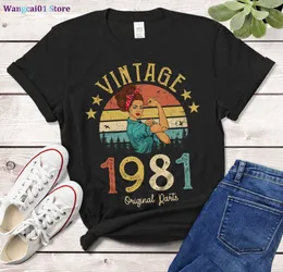 Wangcai01 T-Shirt Thirt Vintage 1981 T-Shirt الأصلي 40 سنة عيد ميلاد الفكرة المرأة الفتيات الفتيات MOM