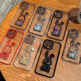 3D Rabbit Quicks و Plating Phone Cases for iPhone 14 Pro Max 13 12 11 Luxury Bling Sparkle Soft TPU Lens Lens