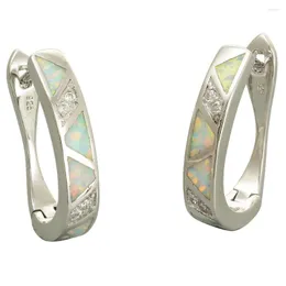 Brincos de argola Kongmoon White Fire Opal Clear CZ Silver Plated Jewelry for Women Snap Feching