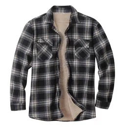 Camisas casuais masculinas de inverno masculino sherpa velo forrado ladeado de flanela quente jaqueta clássica de xadrez de camisa de camisa 230321