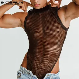 Men's Sleepwear INCERUN Men's Fashion Sleeveless Bib Pants Breathable Mesh Sexy Leisure Bodysuits Comfortable Homewear Triangle Jumpsuit S-5XL 7 230320