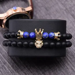 Strand Naturalny cesarz Stone Bracelets Wysoka jakość Golden CZ Crown Men's Men's Black Lucky Beads Bransoletka dla kobiet mężczyzn