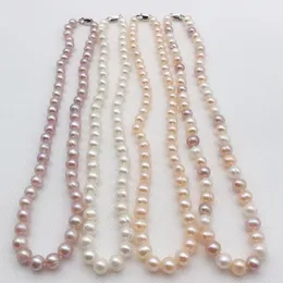 Beaded Neckor Natural Freshwater Odlat Pearl Thread Pearl 78mm White Pink Purple Multicolor Necklace 925 Sterling Silver Clasp 230320