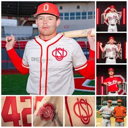 Ohio State Buckeyes 1900 -talets throwback uniformer Kade Kern Tyler Pettorini Wyatt Loncar Josh McAlister George Eisenhardt NCAA College Baseball Jersey