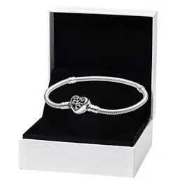 Albero genealogico Bracciale con catena a forma di serpente con chiusura a cuore per Pandora Vero argento sterling Catena a mano Gioielli da festa per le donne Braccialetti con ciondoli regalo fidanzata con scatola originale