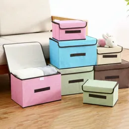 Storage Boxes Bins Cotton Linen Storage Box with Cap 2 Size Clothes Socks Toy Snacks Sundries Organizer Set Fabric Boxes Cosmetics Household 230321