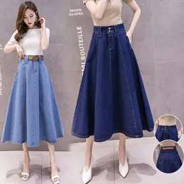 Jeans de outono da primavera feminina High Caist Slim A-Line Umbrella Midi Long Skirt Smlxl2xl