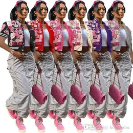 Kadın Ceketler Tasarımcı 2023 Yeni Moda Mektupları Desen Baskılı Kısa Kollu Beyzbol Ceket Bayanlar Katlar 18 Renk