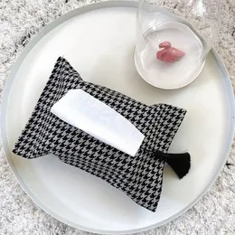 Tissue Boxes & Napkins Fabric Houndstooth Light Luxury Cotton And Linen Tassel Box Car Living Room Dining Nordic Pumping Paper Bag Napkin