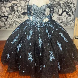 Sweetheart Glittering Black Quinceanera Dresses Luxury Shiny Long Sleeve Birthday Party Vestidos De 15 Anos Corset