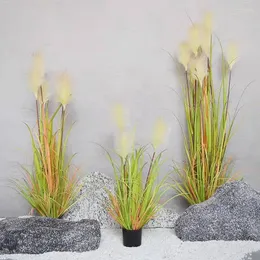 Flores decorativas Planta artificial Reed Grass Green em vasos de estar varanda Bolconia Decoração Fake Ornaments Bonsai Tail de cachorro