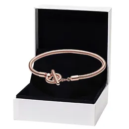 18K Roségold T-Bar Schlangenkettenarmband für Pandora echtes Sterlingsilber Handkette Designerschmuck für Frauen Designergeschenk Hochzeitsarmbänder mit Originalverpackung