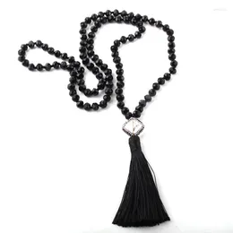 Pendant Necklaces MOODPC Fashion Bohemian Jewelry Glass Long Knotted Crystal Square Handmake Paved Link Tassel Necklace For Women Ethnic