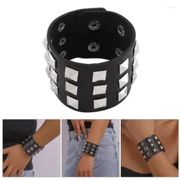 Bangle punk läder armband manschett wrap armband snap knapp metall armband