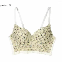 Women's Tanks Fashion Crop Top Built In Bra Club Night Out Pearl Beads Women Corset Tops Cropped Female Sexy Ladies Push Up Coquette Bustier