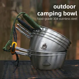 أدوات المائدة مجموعات في الهواء الطلق Sierra Bowl Camping Bowl 304 Stainless Steel 450ml 600ml Picnic Tableware Cup Cup Cup Bag 230320