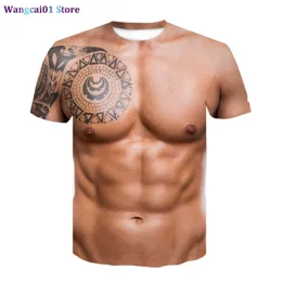 T-shirt da uomo T-shirt da uomo Estate Divertente Body Six-pack abs Musc T Shirt Camisetas Hombre Stampa 3D Falso Corto Seve Fitness Shirt Streetwear 0321H23 0322H23