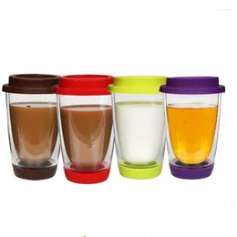 Mugs 350ml American Double-layer Coffee Mug European Insulated Teacup Color Silicone Lid Juice Milk Tea Glass Cups And