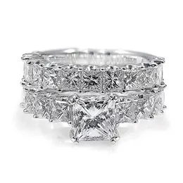 Księżniczka Cut Lab Diamond Finger Pierścień Pierścień Połączone białe złoto Pierścień Wedding Pierścienia dla kobiet mężczyzn Prezent zaręczynowy Prezent biżuterii