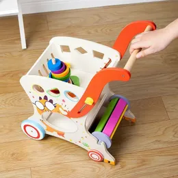 Andra leksaker Muilty Function Simulation Storage Shopping Cart Children's Play House Toys Wood Building Blocks Boys and Girls Color Box Gift 230320