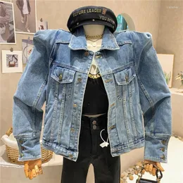 Women's Jackets Spring Fall 2023 Fashion Vintage Blue Denim Jacket Chic Retro Long Puff Sleeve Basic Outwear Street Style Loose Casual Coat