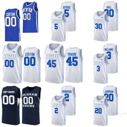 Byu Cougars 45 Fousseyni Traore Jerseys College Basketball 3 Rudi Williams 20 Spencer Johnson 5 Gideon George 2 Jaxson Robinson 30 Dallin Hall Stitched NCAA