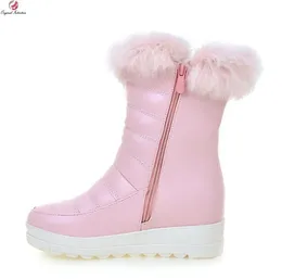 Boots Original Intention Women Mid-Calf Snow Round Toe Winter Elegant Black White Pink Warm Shoes Woman US Size 4-10.51