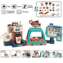Outros brinquedos crianças jogam casa Mini cozinha educacional Simulação Food Ice Cream Donut Supermarket Coffee Machine Set Presente para Crianças 230320