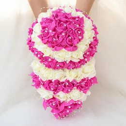Wedding Flowers Elegant Waterfall Pearl Lmitation Roses Hand-held Bridal Sale Bouquet Party Supplies Handmade PE338