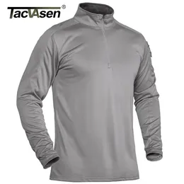 Homens camisetas TACVASEN com bolso com zíper manga comprida camisetas masculinas táticas 14 camisas de colarinho zip secagem rápida exército militar tops homem 230321