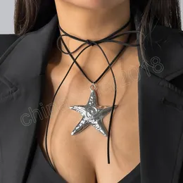 Långt flanellettrep med stora stjärnor hängen halsband för kvinnor överdrivna stora sjöstjärna halsband 2023 mode smycken