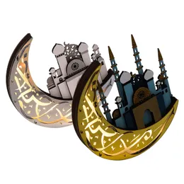 Other Event Party Supplies Islam Muslim Ramadan Festival Decoration Wooden Moon Mosque Night Light table Ornament EID Mubarak Party lights Eid Al Adha 230321