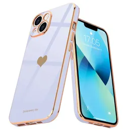 Mobile phone cases with iphone 13 for girl women cute love-heart luxury bling plating soft back cover raised full camera protection7R6E