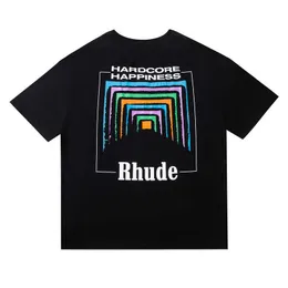 T-shirt maschile uomini donne in tessuto vintage pesante prospettiva box rhude tee top sciolti versatili leggermente casuali