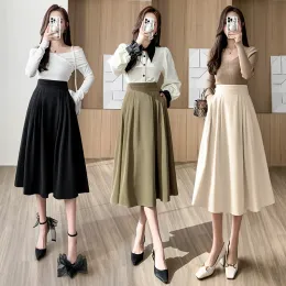 Ladies' French A-line professional spring MIDI long slim umbrella skirt SMLXL