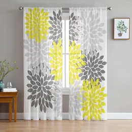 Cortina dahlia cinza e amarelo tule pura cortinas para o quarto da sala da cozinha Decoração de Organza de Voile