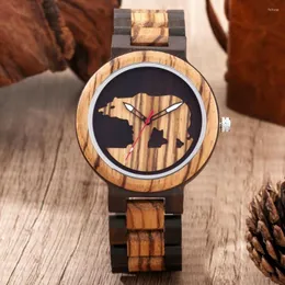 Wristwatches Men's 3D Polar Bear Watermark Wood Watches Quartz Wrist Clock Male With Adjustable Wooden Band Retro Wristwatch Relojes