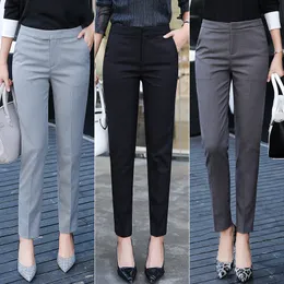 Women's Pants Capris Azterumi Women Mid Waist Suit Pants Casual Work OL Pants Spring Autumn Career Grey Pants Fashion Trousers 230321