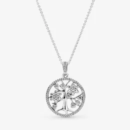 Sparkling Family Tree Necklace för Pandora Authentic Sterling Silver Fashion Party Jewelry for Women Men Girl Gift Designer Link Halsband med originallåda