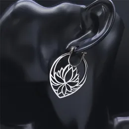 Hoop oorbellen Huggie Bohemia Yoga Lotus roestvrij staal oorstukken vrouwen grote zilveren kleur ronde sieraden aros acero XH136S04HOOP