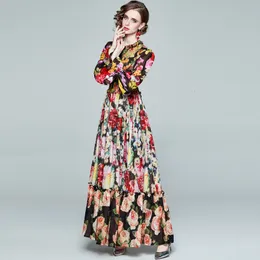 LD LINDA DELLA Fashion Runway Summer Long Sleeve Maxi Dress Women's elastic Waist Floral Print Elegant Party Holiday Long Dress 210309