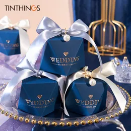 Other Event Party Supplies 20/50/100pcs Diamond Wedding Favor Candy Box Sweet Gift Bags packaing Chocolate Blue Guests Engagement Event Party Supplies 230321