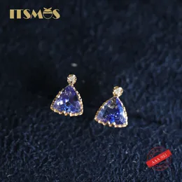 Charm ItsMos Tanzanite Triangle S925 Sterling Silver Earirngs 14k Gold Plated Zircon Earrings Female Luxury Simple Sympe Symby for Women 230320