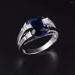 Ringos de cluster Classic 925 Stransming prateado quadrado azul safira eterna anel de casamento de coquetel para homens wome jóias menino tamanho 8-13