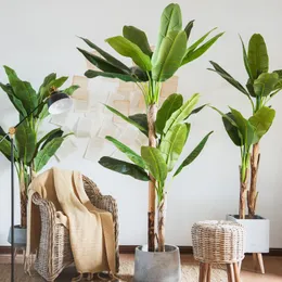 Dekorativa blommor stor simulering Växt banan träd krukuthärdad hemgolv dekoration tropiska gröna växter bonsai artificiell