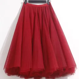 Skirts 3 Layers 85cm Black Pleated skirt Sexy Midi Tulle High Waist Full Lining Adult Tutu Korean Style Women Jupe Femme Faldas 230321