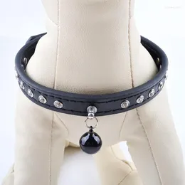 Dog Collars Cute Bell Small Collar Pink Black Pu Leather For Dogs Rhinestones Studded Puppy Pet Supplies