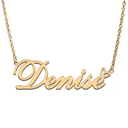 Pendant Necklaces Love Heart Denise Name Necklace For Women Stainless Steel Gold & Silver Nameplate Femme Mother Child Girls GiftPen